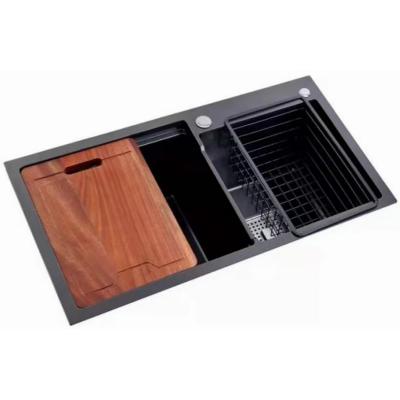 洗菜盆 中凹小臺階黑金剛雙盆 WB25011C